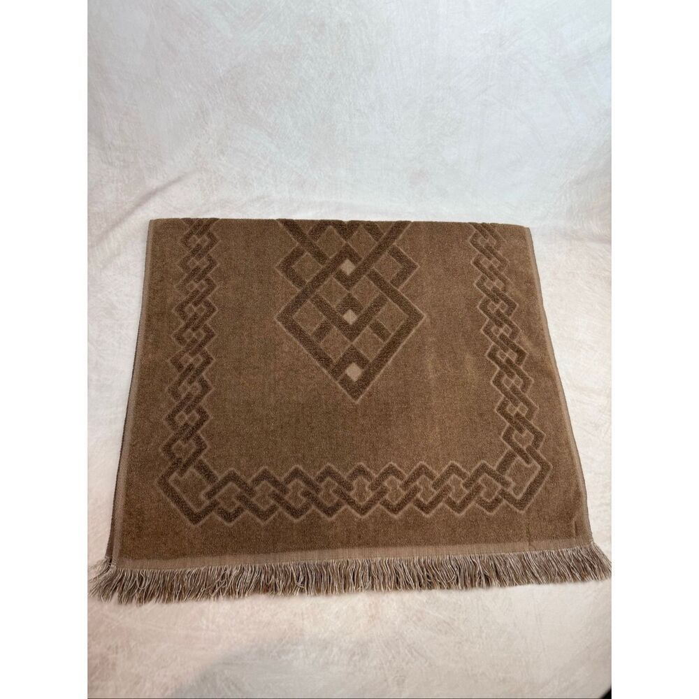 Vintage Cannon Brown Geometric Bath Towel 23x42” 1970s